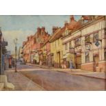 CHARLES W HOPPER High Street (possibly St Albans) Watercolour Signed and dated 1939 25 x 35cm