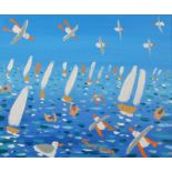 JOHN DYER All at Sea Oil on canvas Signed Titled on the back 16 x 31cm