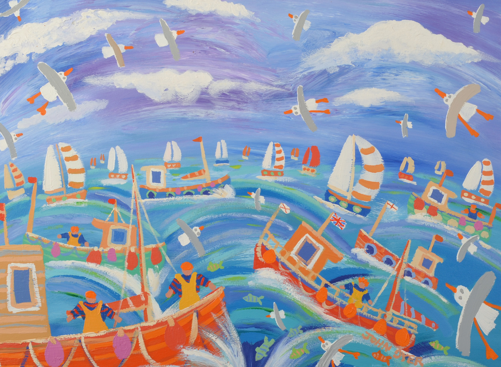 JOHN DYER Boats and Waves Oil on Canvas Signed Titled on the back 45 x 60cm