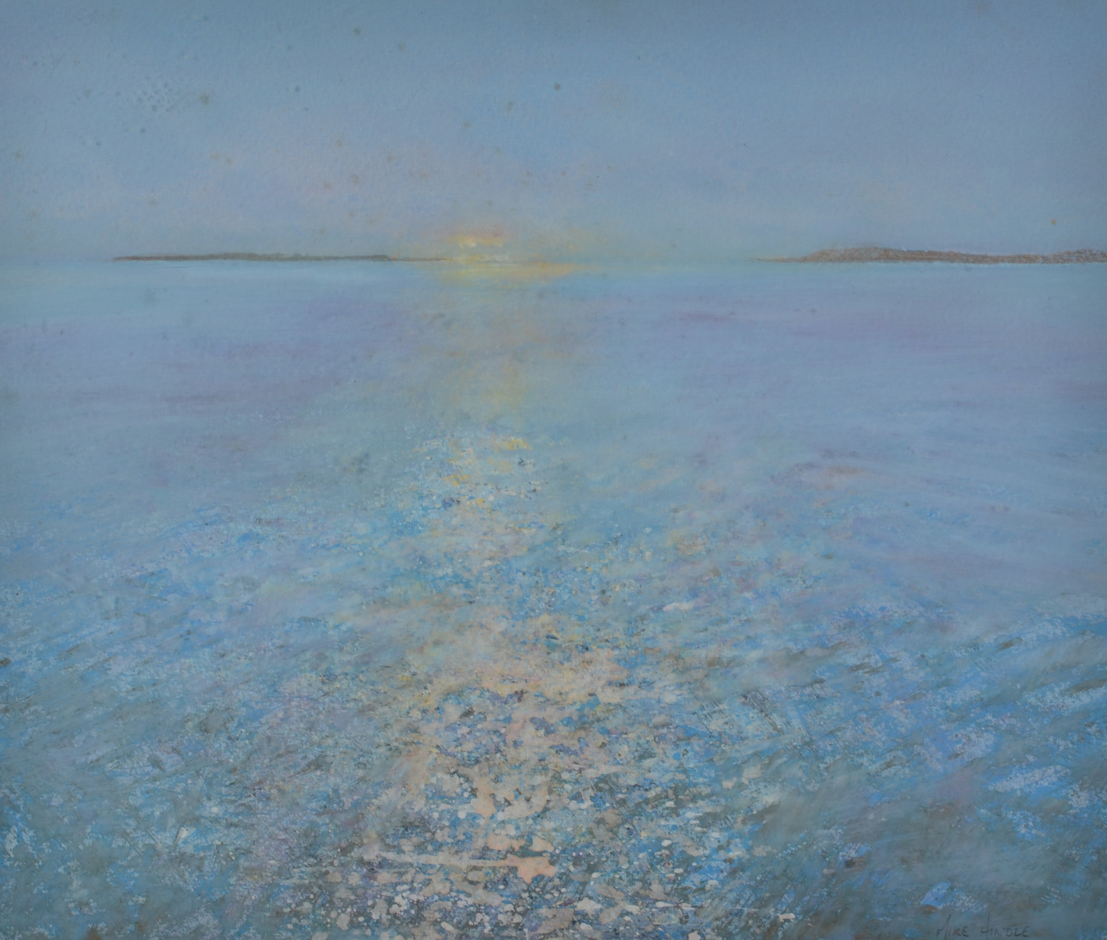 MIKE HINDLE Pale Blue Sea Mixed media Signed Titled and dated on the back 2000 27 x 32cm