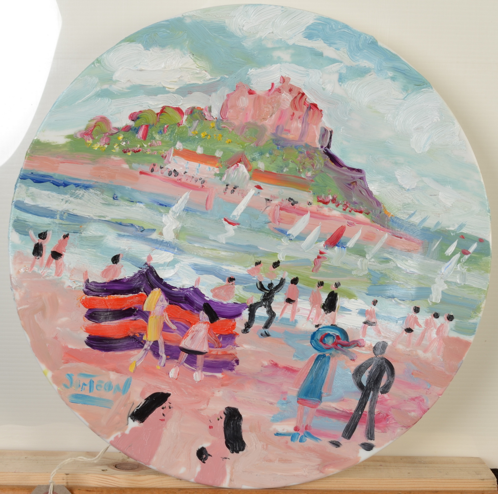 SIMEON STAFFORD St Michael's Mount Painted plate Signed Diameter 30cm