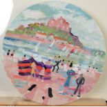 SIMEON STAFFORD St Michael's Mount Painted plate Signed Diameter 30cm
