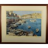 EDWARD BRIAN SEAGO Mediterranean harbour scene Print Signed 46 x 63cm