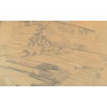 PETER SHEPPARD Timber Yard Pencil on paper Inscriptions to the back 1941 13 x 21cm Plus two other