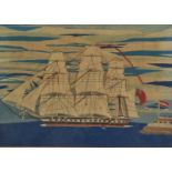 Mariners Woolwork Panel Warship in full sail Condition report: Condition Report -