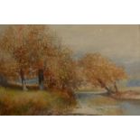 FREDERICK JOHN WIDGERY Trees by a river Watercolour Signed 33 x 49cm