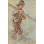 NEWLYN SCHOOL Fisher Boy Watercolour 24 x 16 cm together with a second work by the same