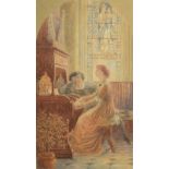WILLIAM KELL Girl playing church organ Watercolour Signed and dated 1881 40 x 23.