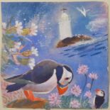ANDREW WADDINGTON Puffin Watercolour Signed Dated 2004 21 x 21cm