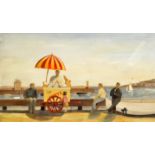 EDWARD TREVORROW Hart's Ice Cream Cart, St Ives Harbour Oil on board 44 x 74.