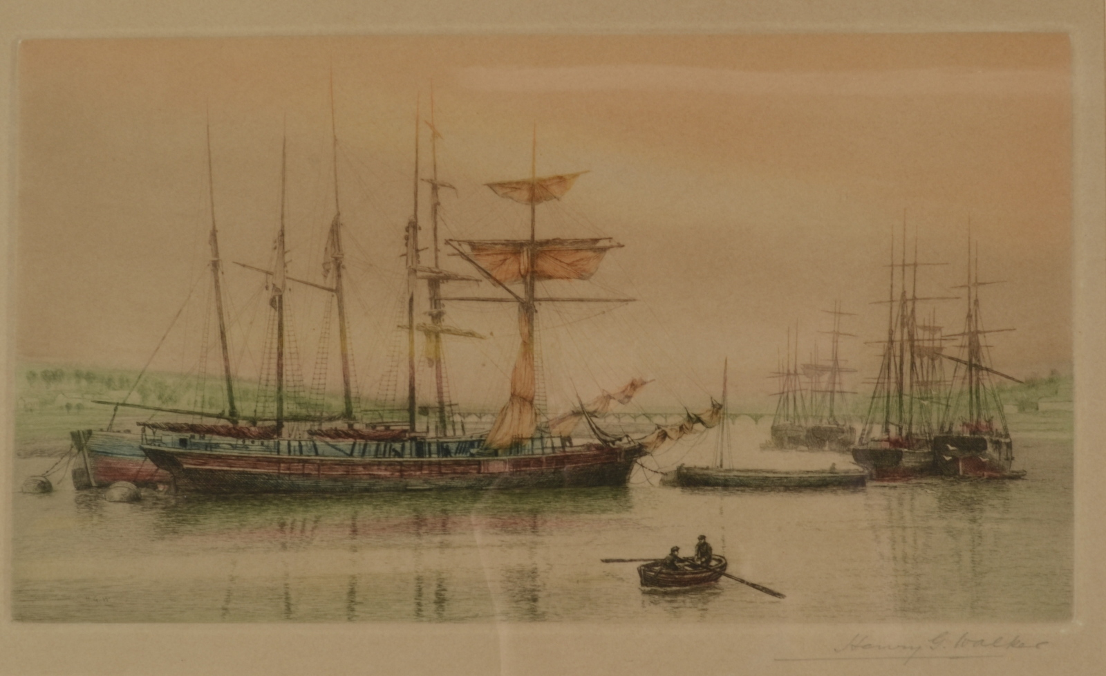 FRANK HARDING Poole Fishing Boats Etching Signed Together with Henry G Walker Pair of marine - Image 3 of 3