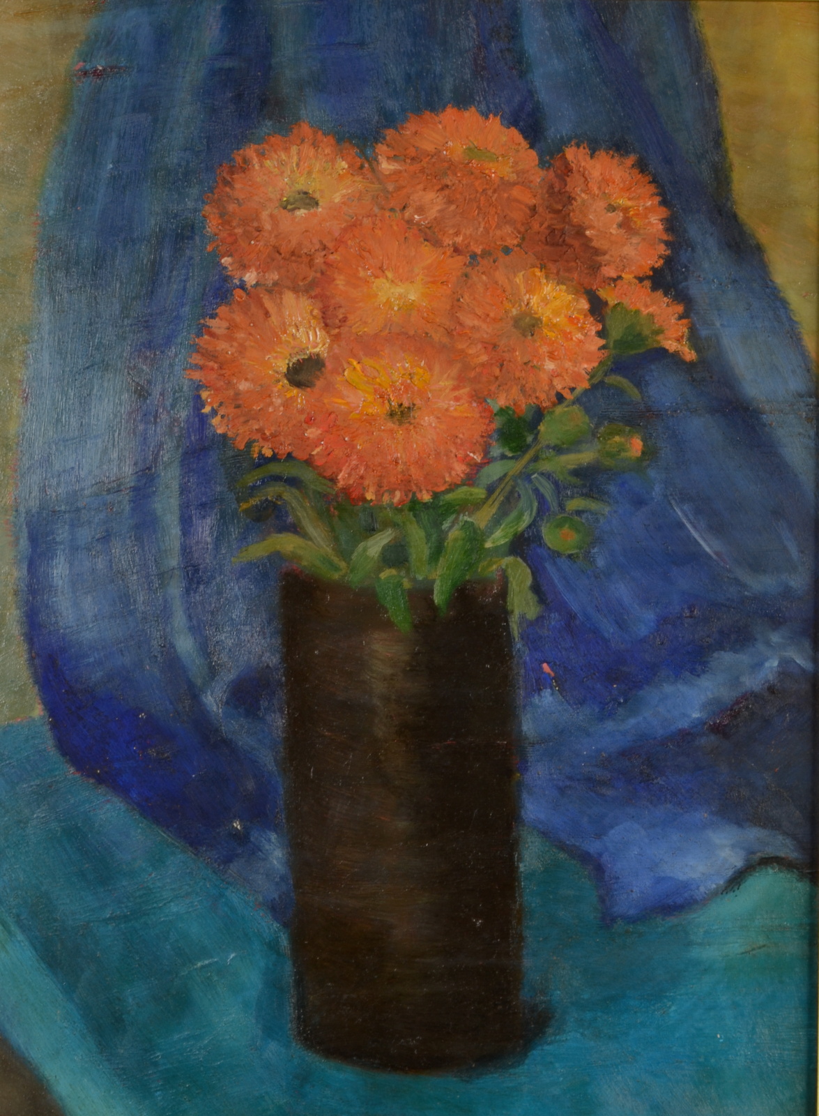 Vase of Marigolds Oil on board 41 x 31cm