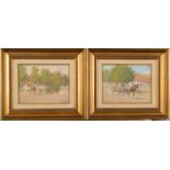 HERMAN REISZ Horse drawn wagons A pair of oils on panel Each signed Each 12 x 15cm