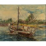 GEORGE SWEET Boat on a River Oil on Canvas Signed and dated '62 40 x 50cm
