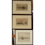 FRANK HARDING Poole Fishing Boats Etching Signed Together with Henry G Walker Pair of marine