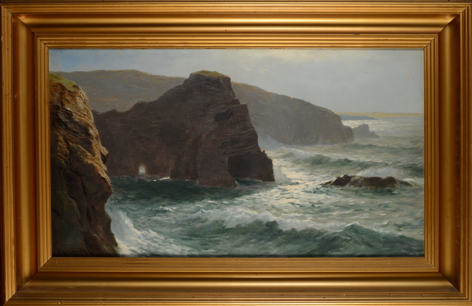 JAMES H C MILLAR Coastal Scene Oil on canvas Signed Label on the reverse 80 x 45cm - Image 2 of 3