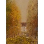 GABRIELLE BELLOCQ Autumn chateaux Mixed media Signed 32 x 24.