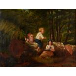 CHRISTINE HAFFLER Children in The Woods Oil on canvas Inscribed on the reverse 24 x 30cm plus one
