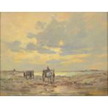 Dutch School Horse and cart on a beach Oil on panel Signed 19 x 24cm