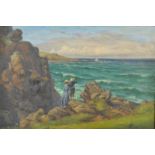 JAMES HILEY MILNER Mother and Son Looking Out to Sea, St Ives Oil on canvas Signed,