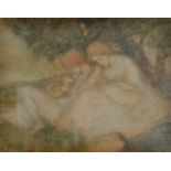 STYLE OF THOMAS COOPER GOTCH Two Figures With a Child Pastel on paper Indistinctly signed 35 x 4 cm