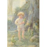 Child playing with elves in the woods Watercolour 24 x 16cm