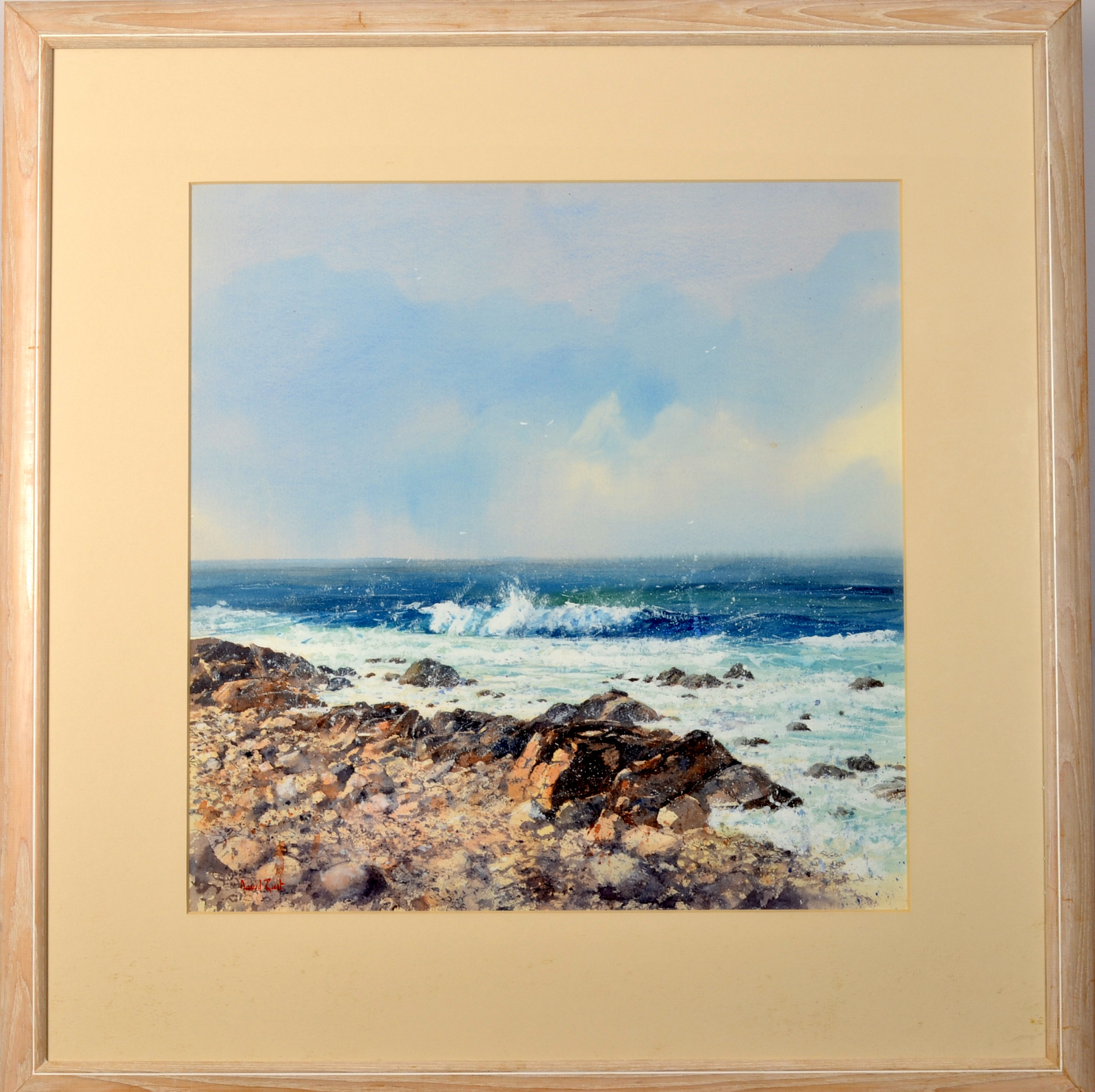 DAVID RUST Incoming Wave Watercolour Signed 57 x 57cm - Image 2 of 2