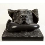 BILL PRICKETT Determined Devotion A Delabole slate cold cast sculpture of a retriever.