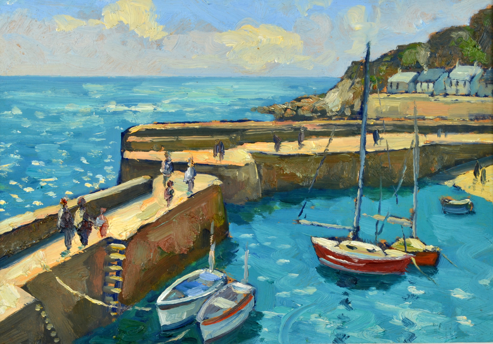 BOB VIGG Mousehole Harbour Oil on board Signed 23 x 34cm