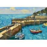 BOB VIGG Mousehole Harbour Oil on board Signed 23 x 34cm