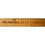 Artist: Helston Community College Title: Porthleven sign + Date of Storm Size: 14 x 83 x 3cm