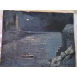 Artist: Lesley Holmes Title: Porthleven Moonlight Size: 38.5 x 30 x 2.