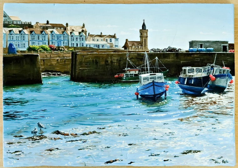 Artist: Alice Hole Title: Sea sparkling light at Porthleven Size: 29.5 x 42 x 2.