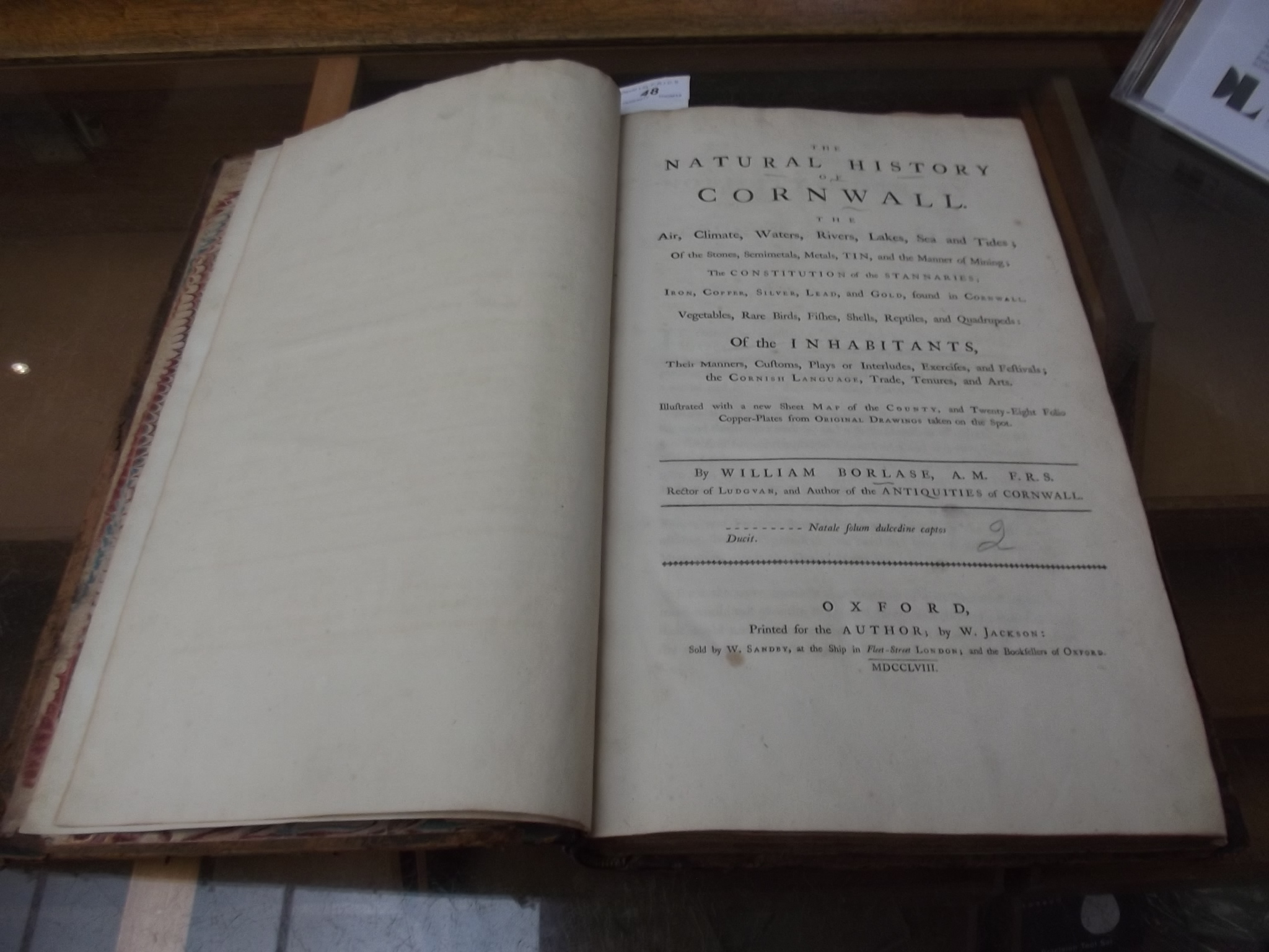 BORLASE (WILLIAM.). "The Natural History of Cornwall. - Image 6 of 7