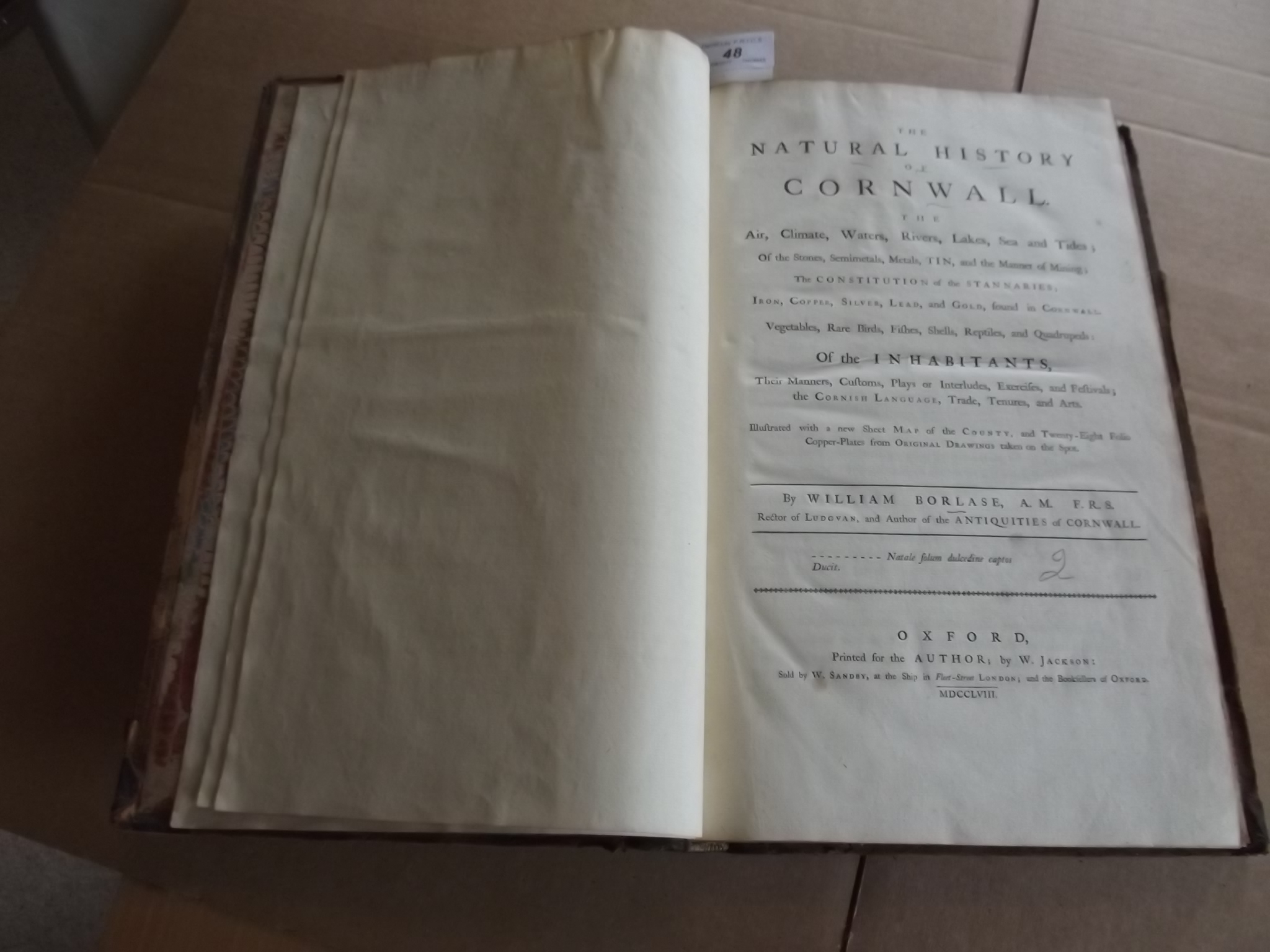 BORLASE (WILLIAM.). "The Natural History of Cornwall.