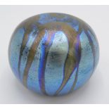 An Art Glass iridescent paperweight, engraved Langworthy to the base, height 6cm, diameter 8.5cm.