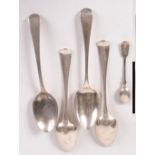 Four George III silver tablespoons and one other silver spoon. 9oz.