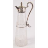 A silver plated and cut glass claret jug, height 31cm.