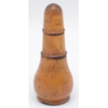A Victorian treen, bottle shape needle and wax case, 6.7cm.