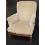 A satinwood crossbanded upholstered armchair.