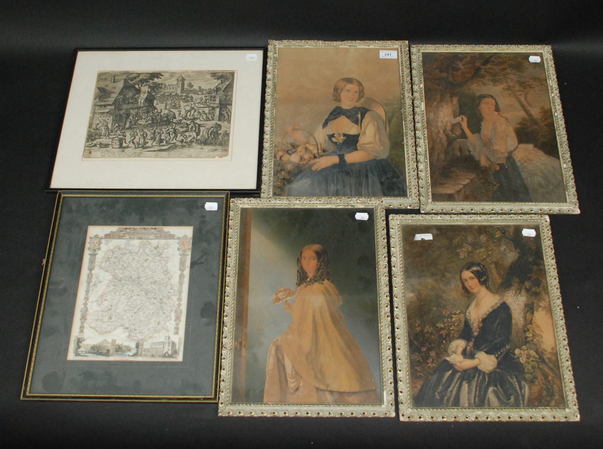 A set of four framed Baxter prints of female figures, signed, 37.