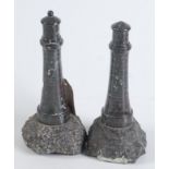 Two Cornish red serpentine models of lighthouses, height 25.5cm.