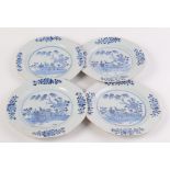 A set of four Chinese blue and white porcelain octagonal plates, 18th century,