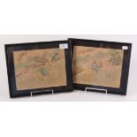 A pair of Chinese paintings of boys playing, with calligraphy and red seal mark, 24 x 29.5cm.