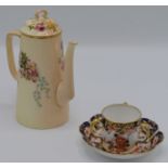 A Royal Worcester blush ivory coffee pot, with floral decoration, height 19cm,