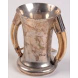 A silver trophy with boar's tusk handles, Sheffield 1916. 21.5oz.