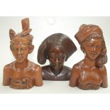 Three Balinese female busts, two signed 'A.