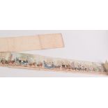 A large rectangular, folded hand coloured engraving of a royal procession, 10 x 378.