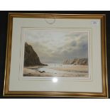A Graham Hadlow watercolour 'Evening, Three Cliffs Bay', framed, picture size 24.5 x 34.5cm.