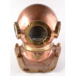 A Russian copper and brass diving helmet, bearing a plaque inscribed '21 3.0.